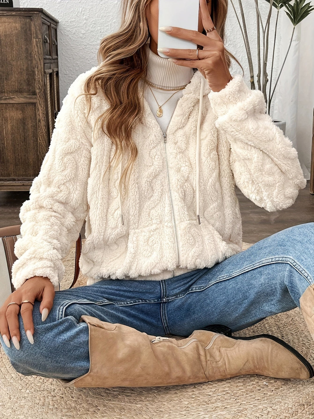 Francesca Veste Femme Veste Zippée à Capuche en Polaire Douce & Chaude pour Automne/Hiver, vue 5
