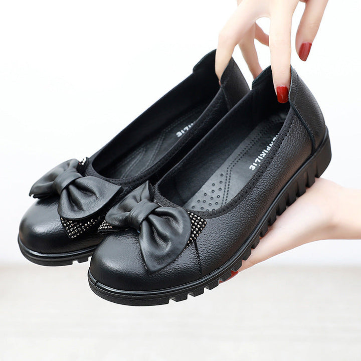 Women's Soft Leather Loafers with Low Heel – Comfortable Slip-On Shoes