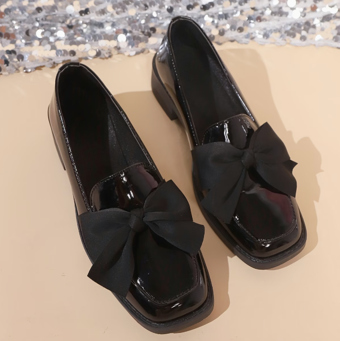 Ballerines Femme Confortables à Petit Talon avec Nœud – Chaussures Élégantes à Enfiler