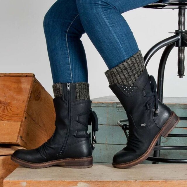 Juliana Bottes de Neige Femme Bottes Mi-Hautes d’Hiver en Cuir PU Résistant & Semelle Robuste, vue 4
