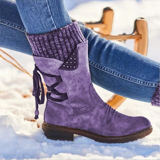 Juliana Bottes de Neige Femme Bottes Mi-Hautes d’Hiver en Cuir PU Résistant & Semelle Robuste