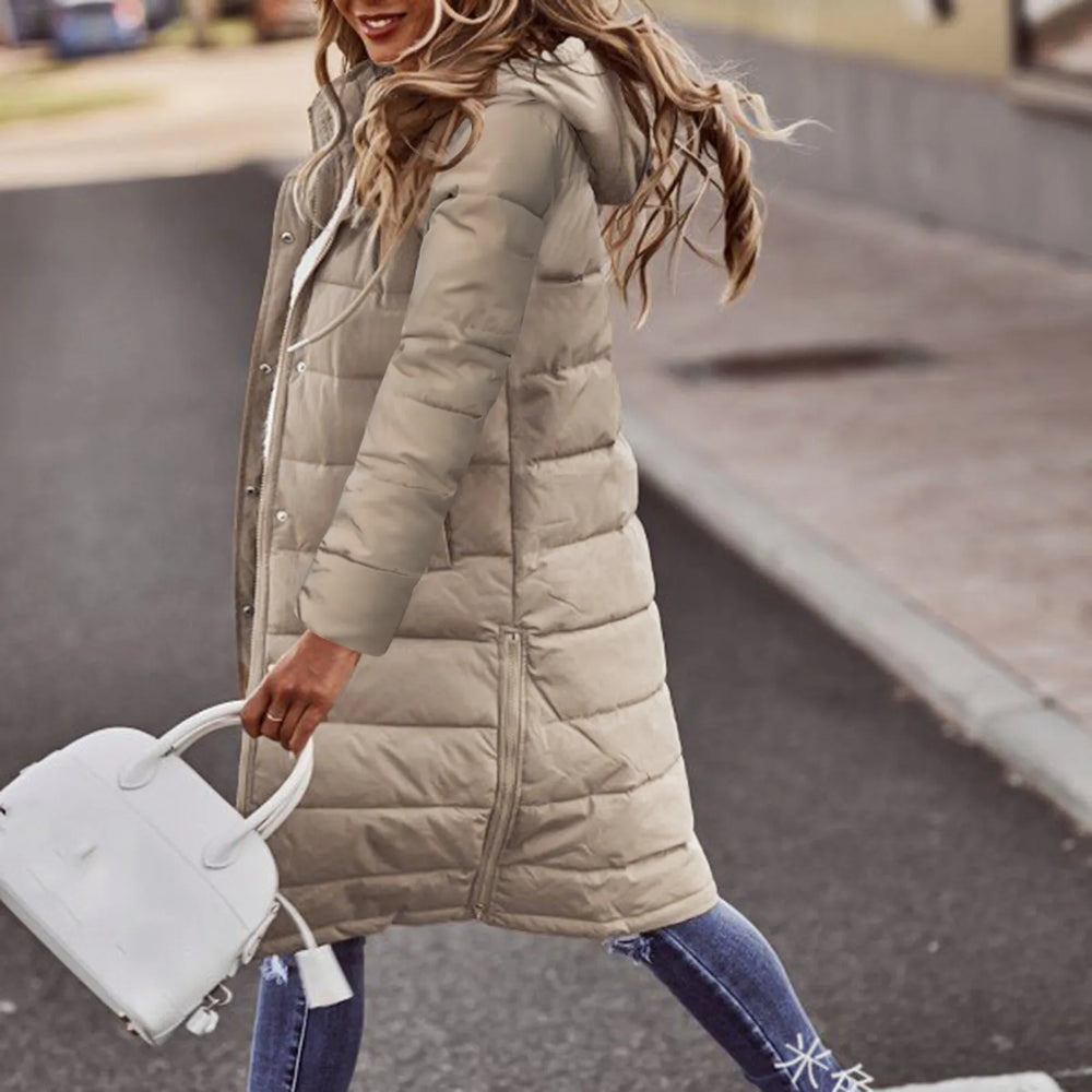 Evie Doudoune Longue Femme Manteau Hiver Chaud avec Capuche & Coupe Élancée Légère, vue 2