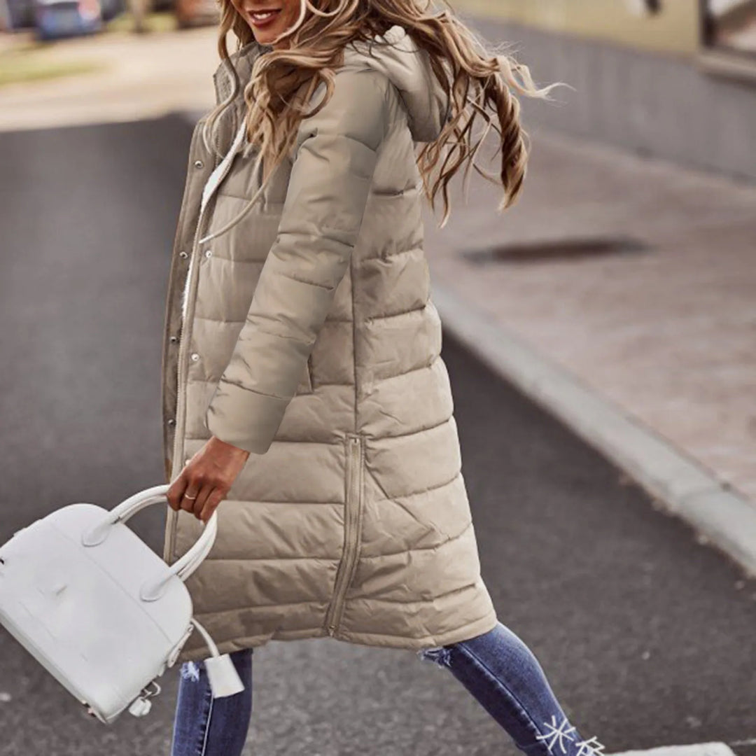 Evie Doudoune Longue Femme Manteau Hiver Chaud avec Capuche & Coupe Élancée Légère, vue 2