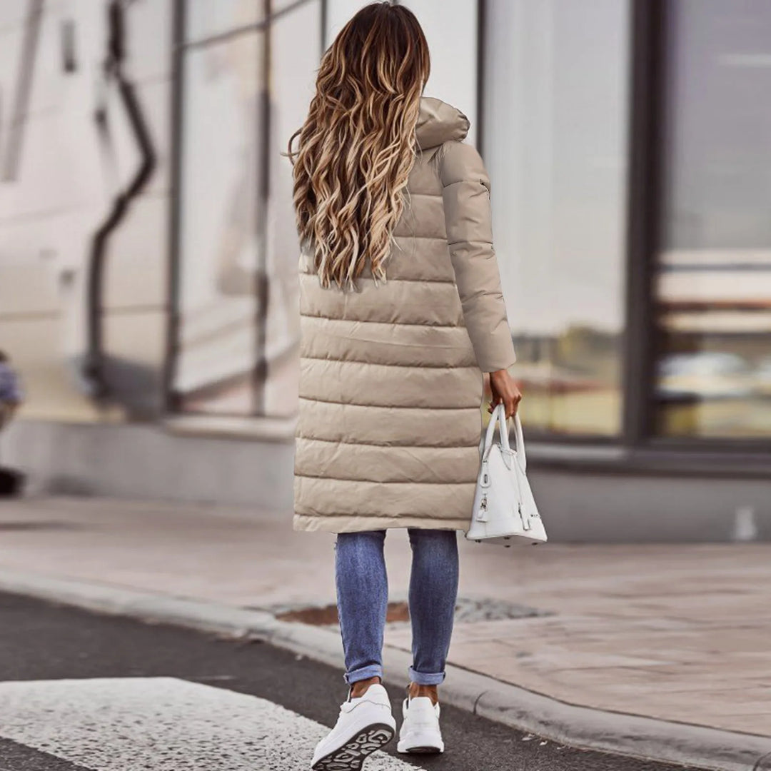 Evie Doudoune Longue Femme Manteau Hiver Chaud avec Capuche & Coupe Élancée Légère, vue 3