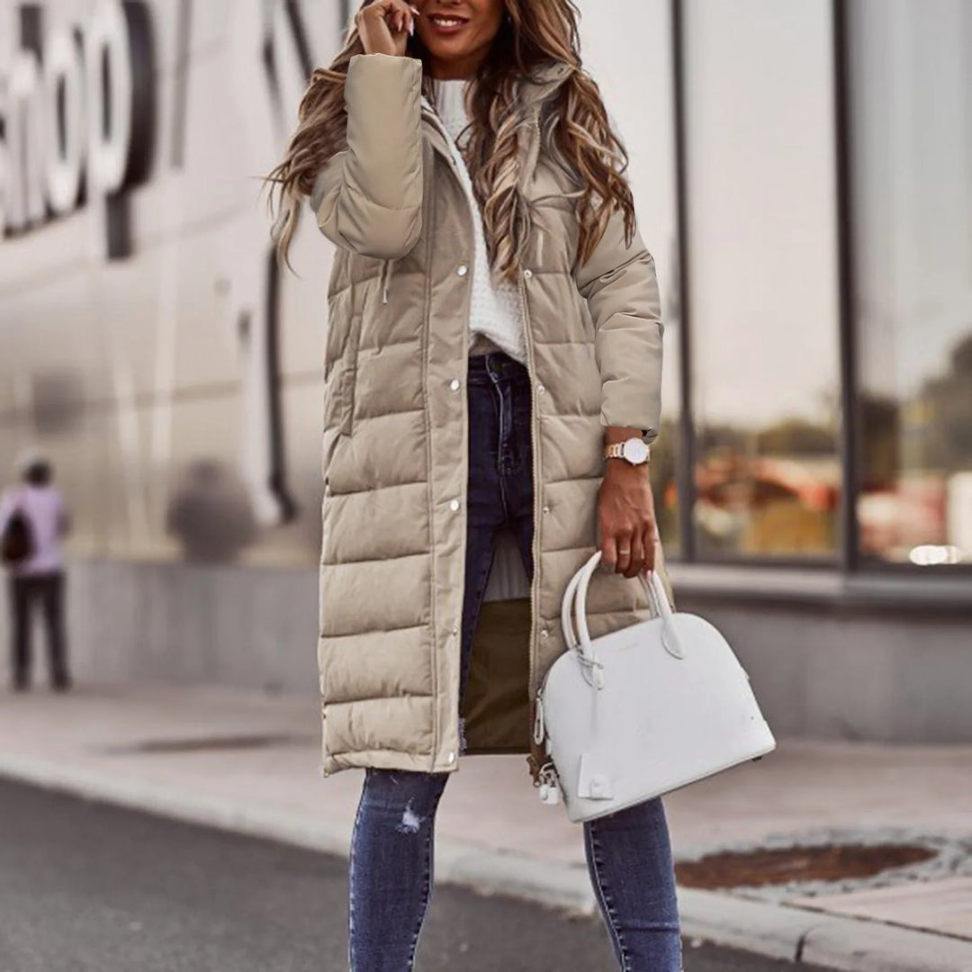 Evie Doudoune Longue Femme Manteau Hiver Chaud avec Capuche & Coupe Élancée Légère
