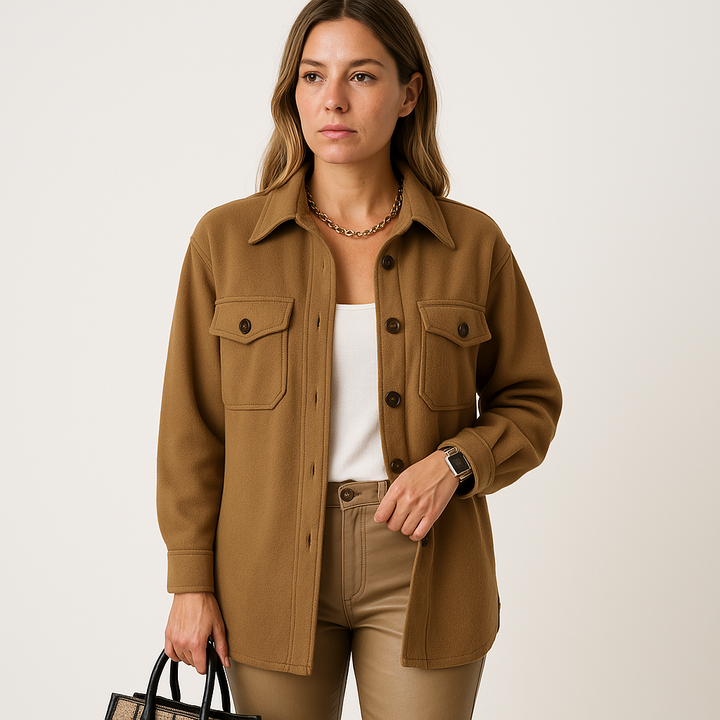 Kayleigh Surchemise Femme Beige Oversize à Coupe Droite, Style Chic & Décontracté, vue 5