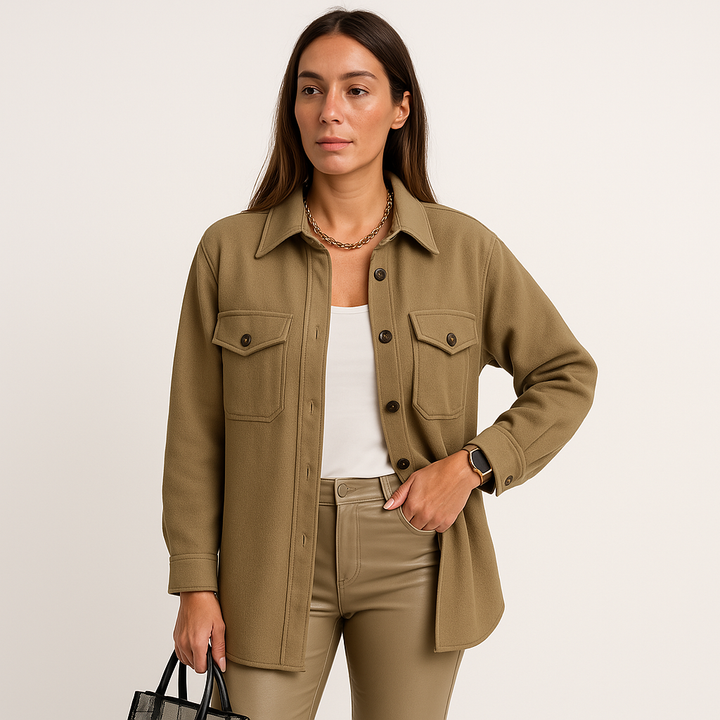 Kayleigh Surchemise Femme Beige Oversize à Coupe Droite, Style Chic & Décontracté, vue 6