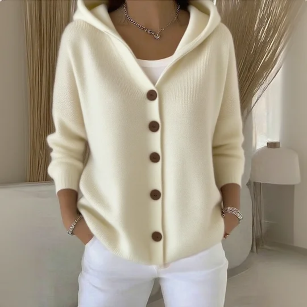 Rosie Gilet à Capuche en Tricot pour Femme Coupe Droite Chaleureuse à l’Aspect Cachemire
