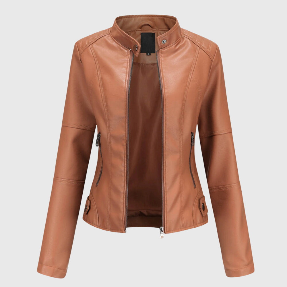 Léa Veste en Cuir Femme Zippée Col Montant