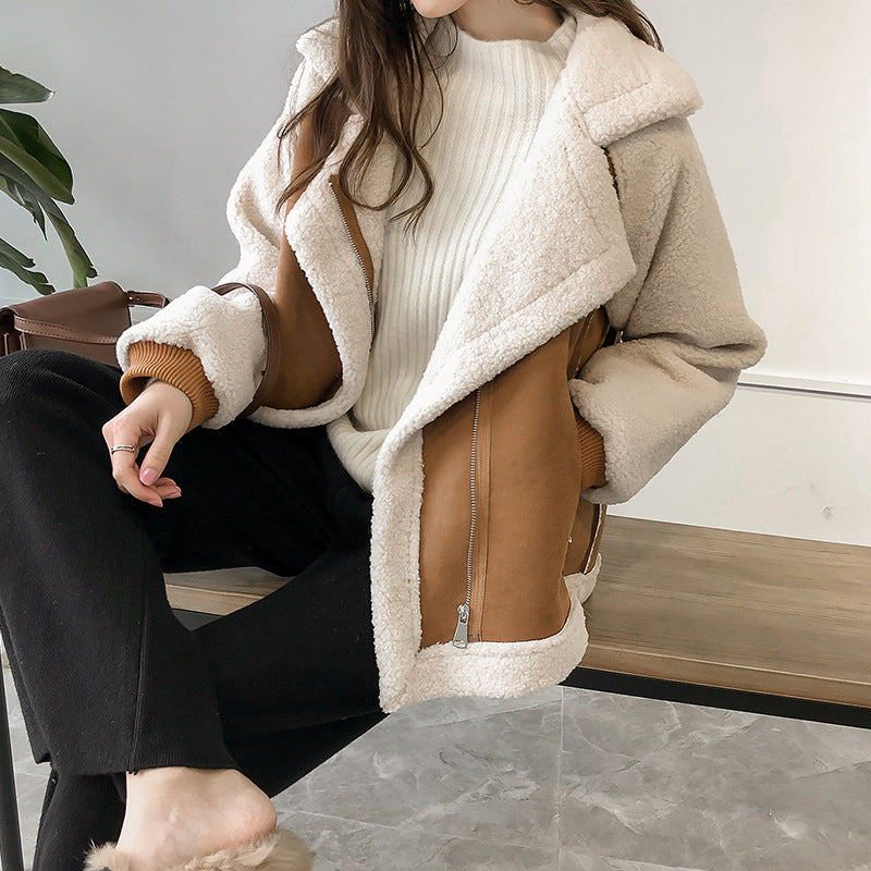 Emerald Veste Femme Manteau Douillet en Fausse Fourrure avec Col Chaud & Fermeture Éclair