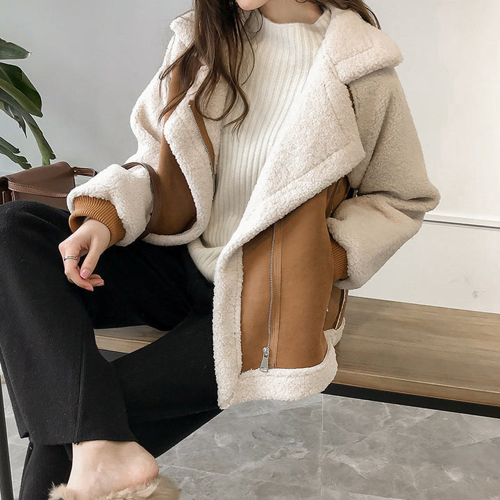 Emerald Veste Femme Manteau Douillet en Fausse Fourrure avec Col Chaud & Fermeture Éclair
