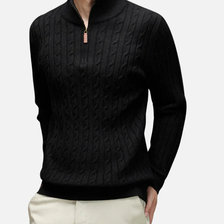 Chaud Pull à Col Polo Zippé à Moitié en Tricot Côtelé Pour Hommes, vue 2