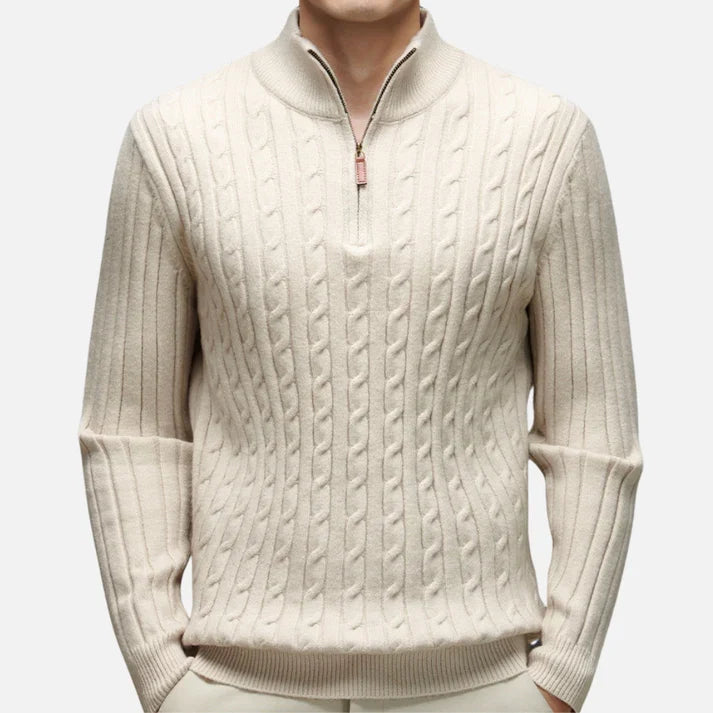 Chaud Pull à Col Polo Zippé à Moitié en Tricot Côtelé Pour Hommes, vue 5