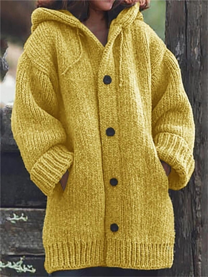 Lylia Gilet Long Femme Maille Douce avec Capuche & Style Confort Élégant