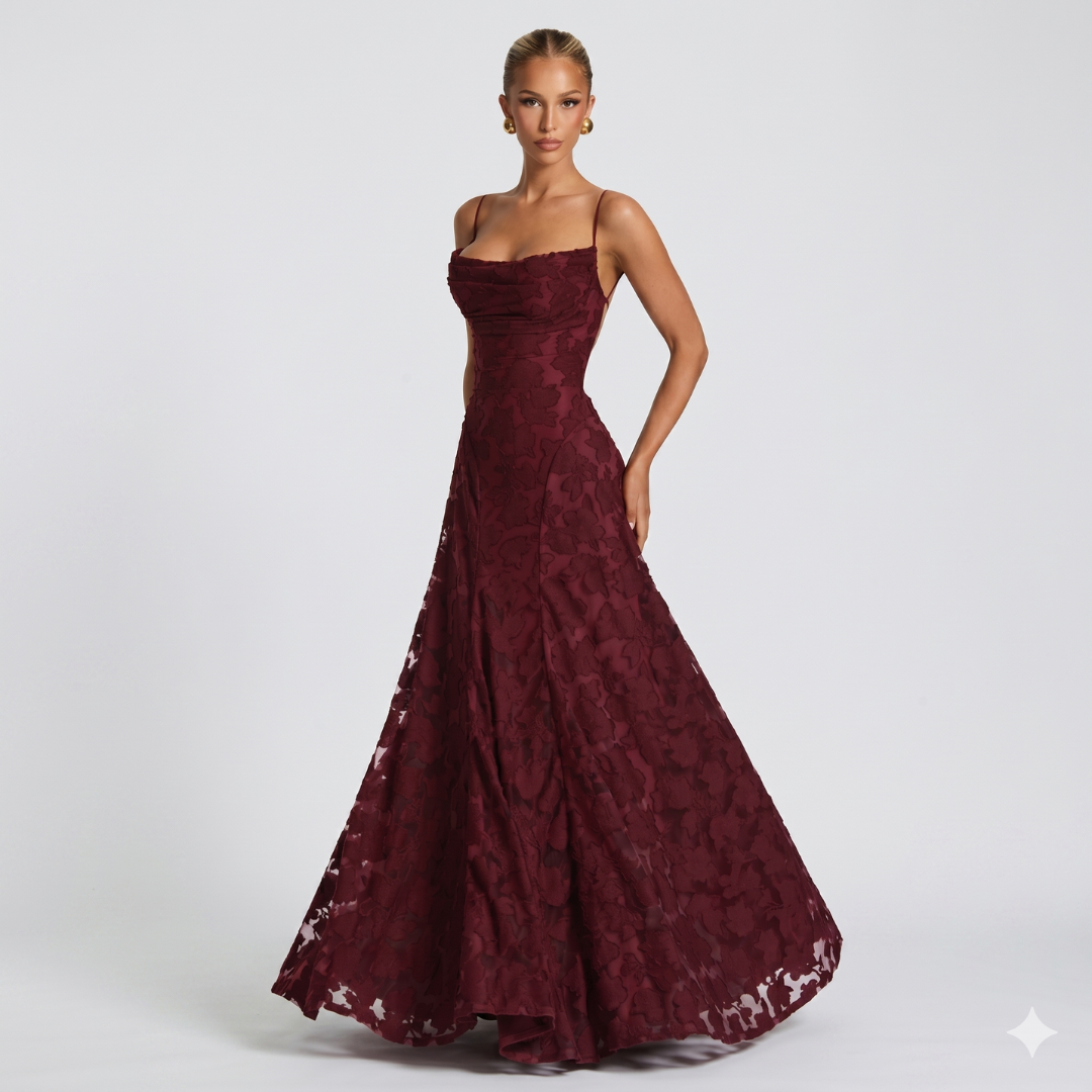 Robe Longue De Soirée Femme Évasée En Dentelle Élégante