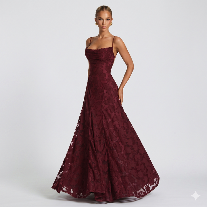 Robe Longue De Soirée Femme Évasée En Dentelle Élégante
