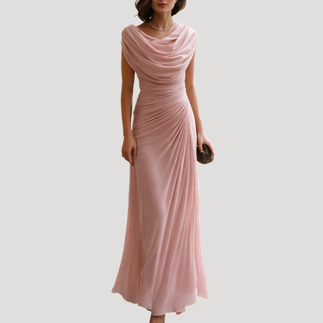 Elegant Cowl Neck Draped Maxi Dress