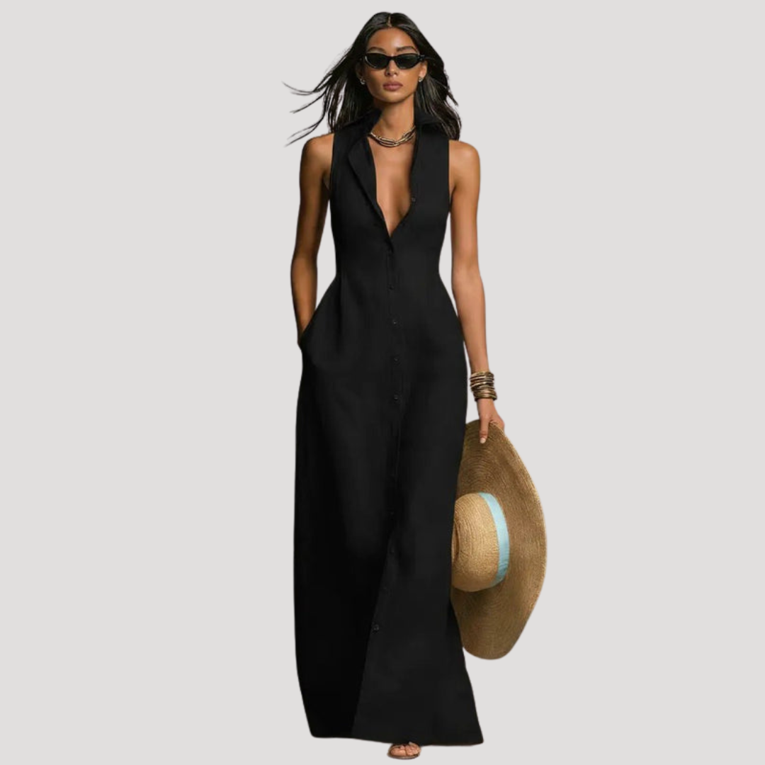Women's Button-Down Fitted Maxi Dress