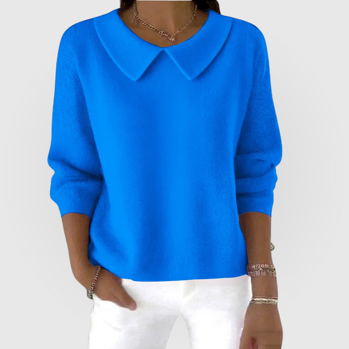 Women's Long-Sleeve Peter Pan Collar Solid Sweater