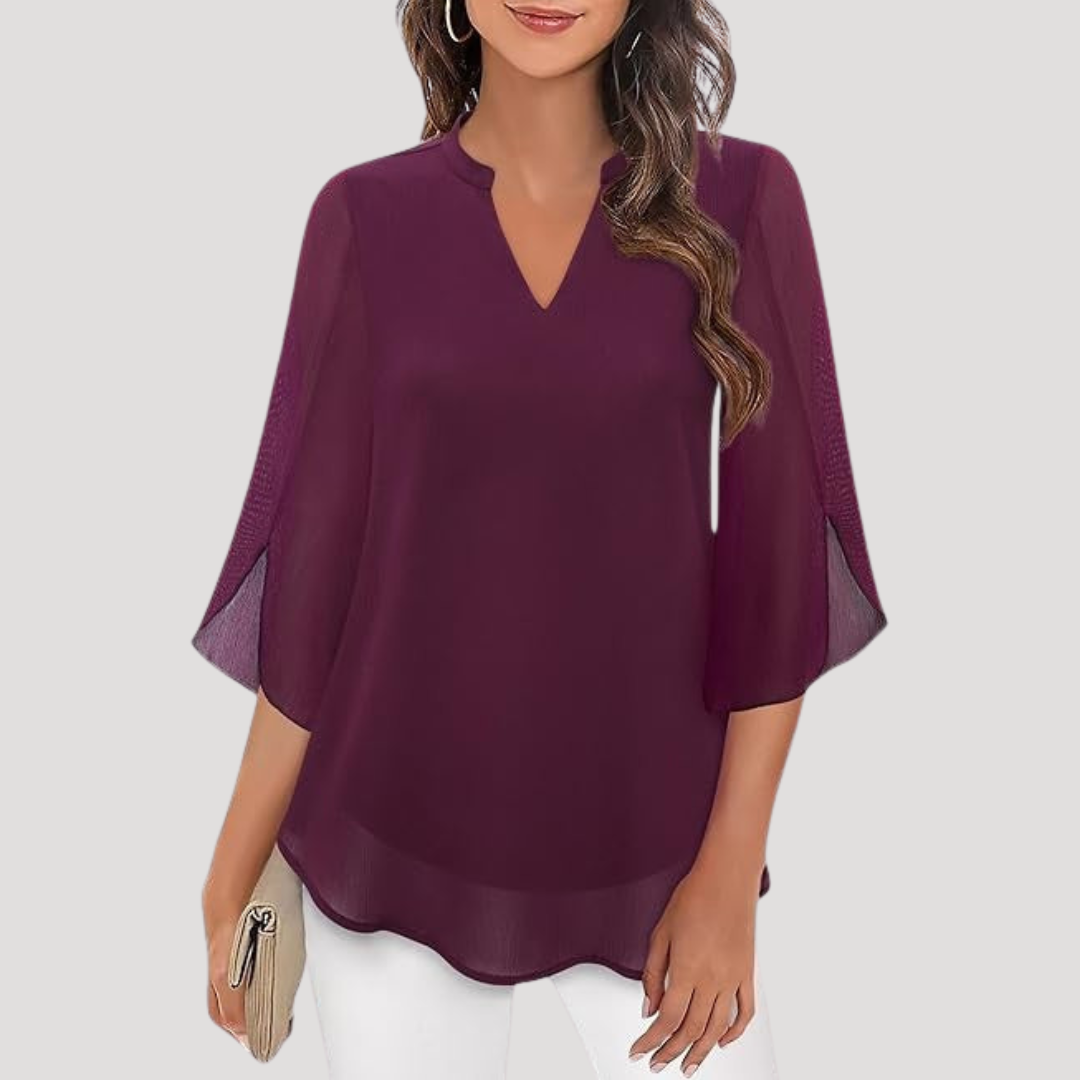 Women's Elegant V-Neck Flared Sleeve Blouse