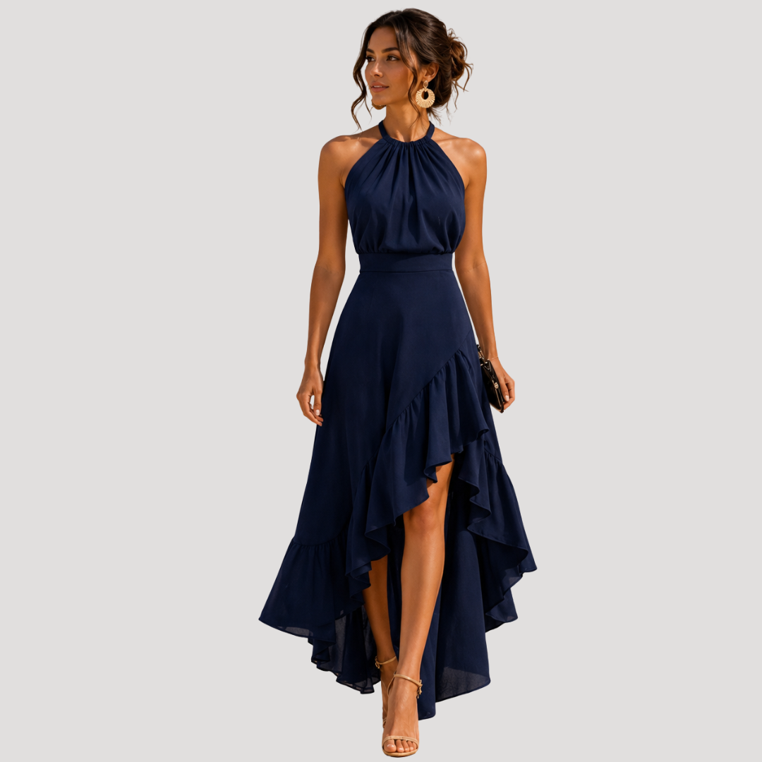 Elegant Women's Ruffled Halter Neck Maxi Dress