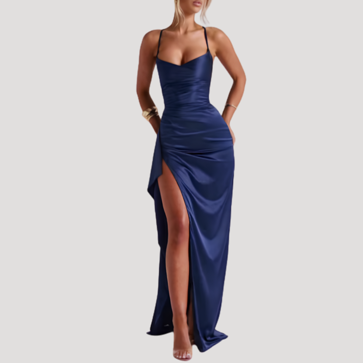 Women's Satin Cowl Neck High Slit Maxi Dress