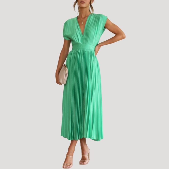 Robe Longue Femme Plissée Col V pour Mariage