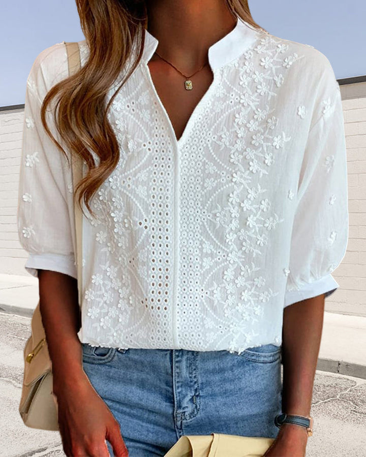 Blouse Blanche Élégante avec Manches Bouffantes Ella