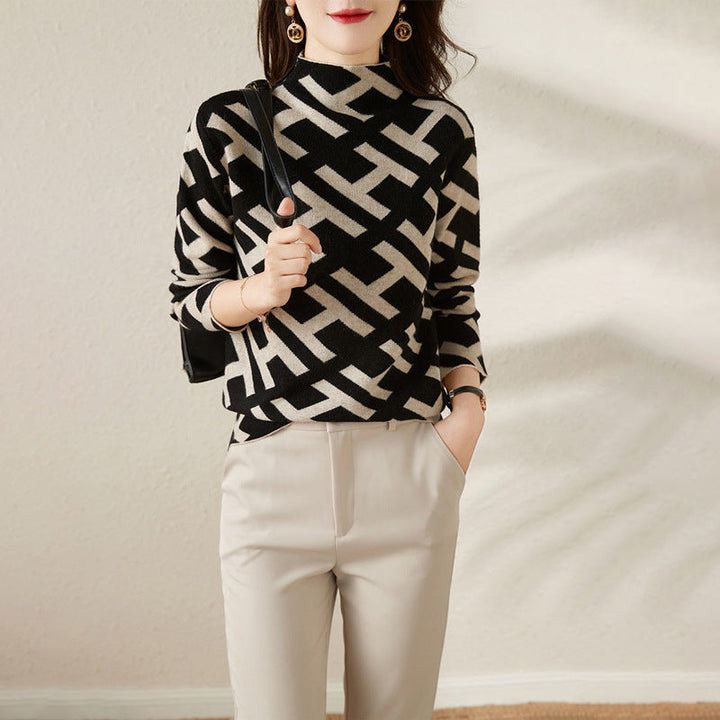 Maeve Pull Tricoté Noir et Blanc pour Femme Pull Doux et Élégant avec Coupe Moderne et Féminine, vue 3