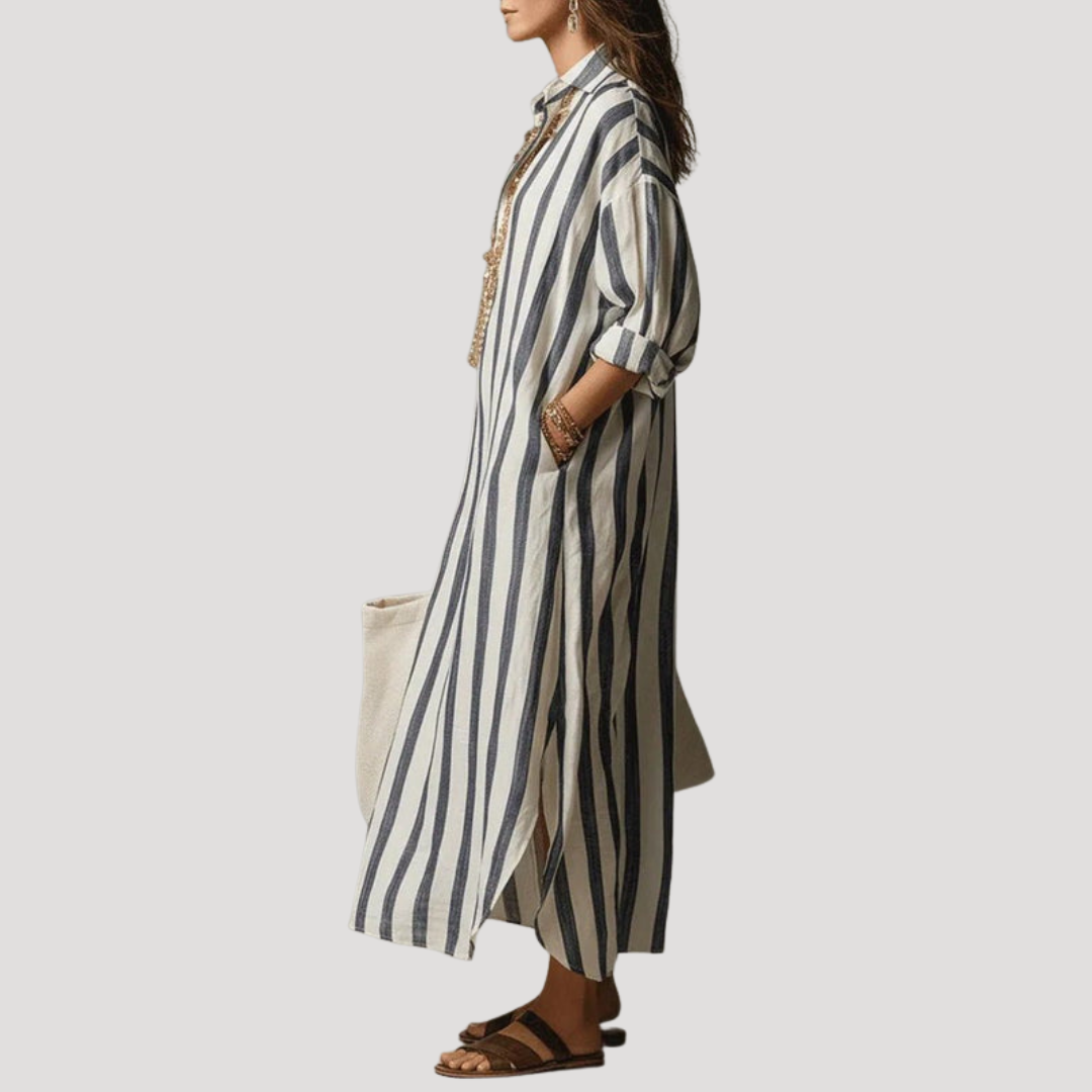 Women's Striped Long Shirt Dress