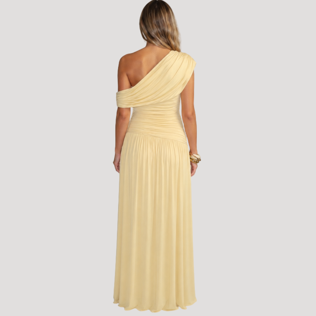Women's One-Shoulder Draped Formal Maxi Dress