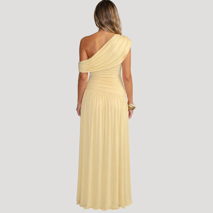 Women's One-Shoulder Draped Formal Maxi Dress