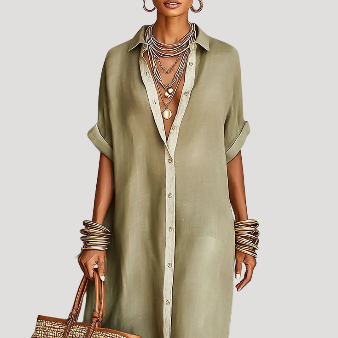 Women's Loose Boho Shirt Collar Maxi Dress