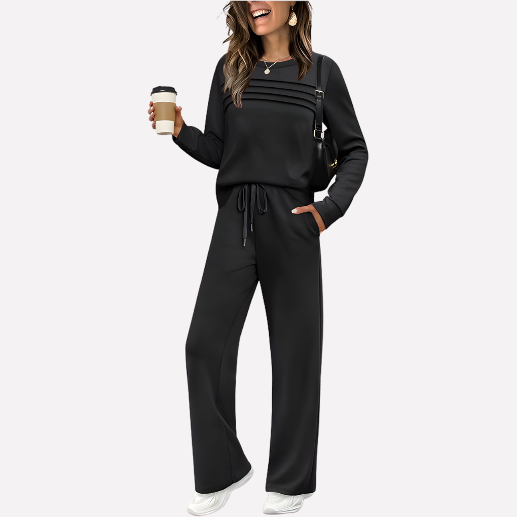 Inès Ensemble femme deux pièces avec haut à col montant et pantalon large