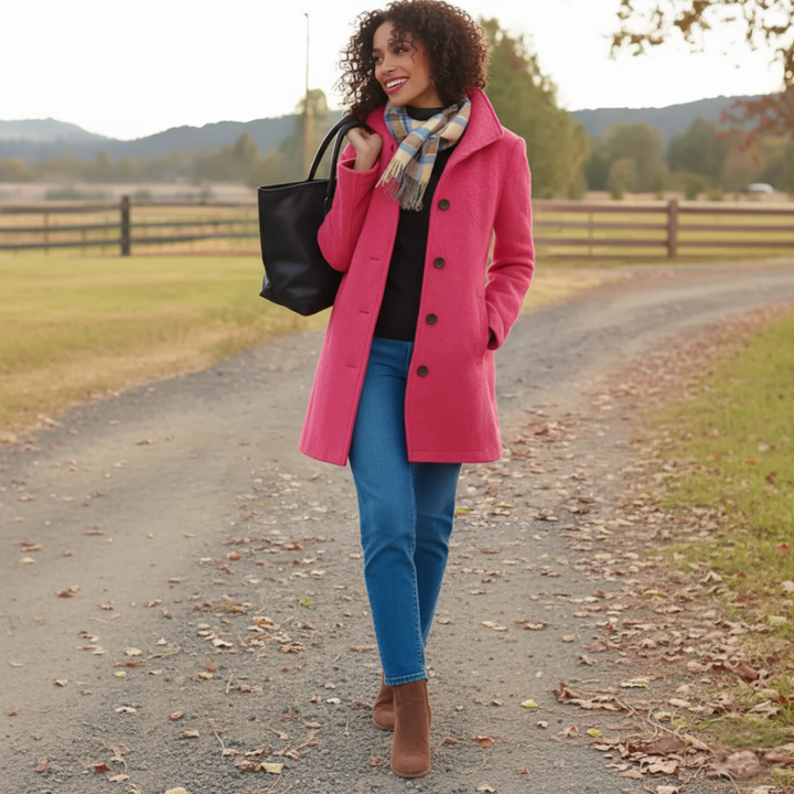 Prisha Manteau Long Femme Coupe Classique avec Boutons Avant & Style Élégant pour Saison Froide, vue 3