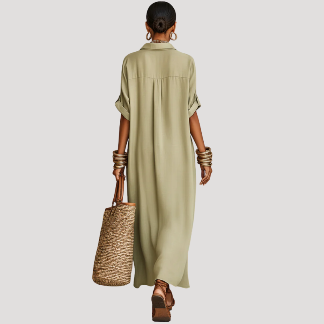 Casual Button-Down Long Shirt Dress