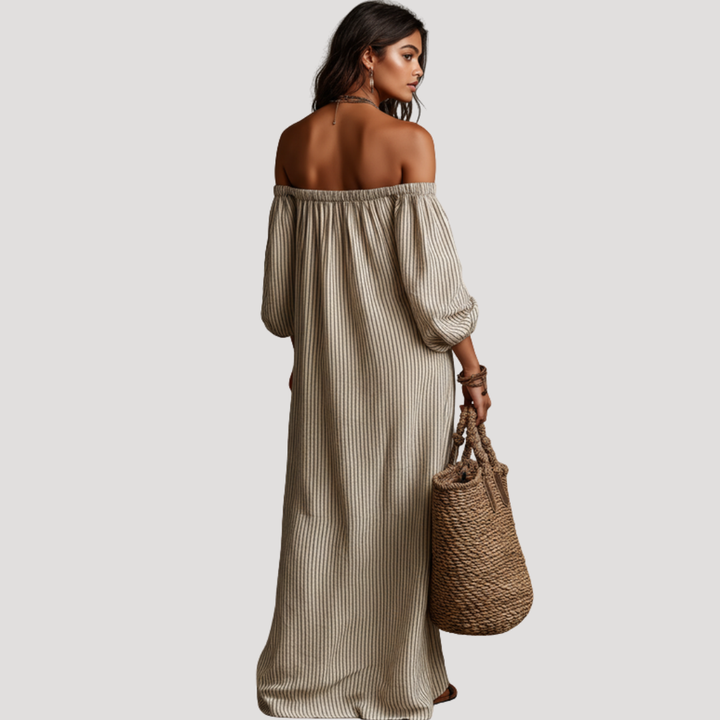Boho Striped Off-the-Shoulder Maxi Dress