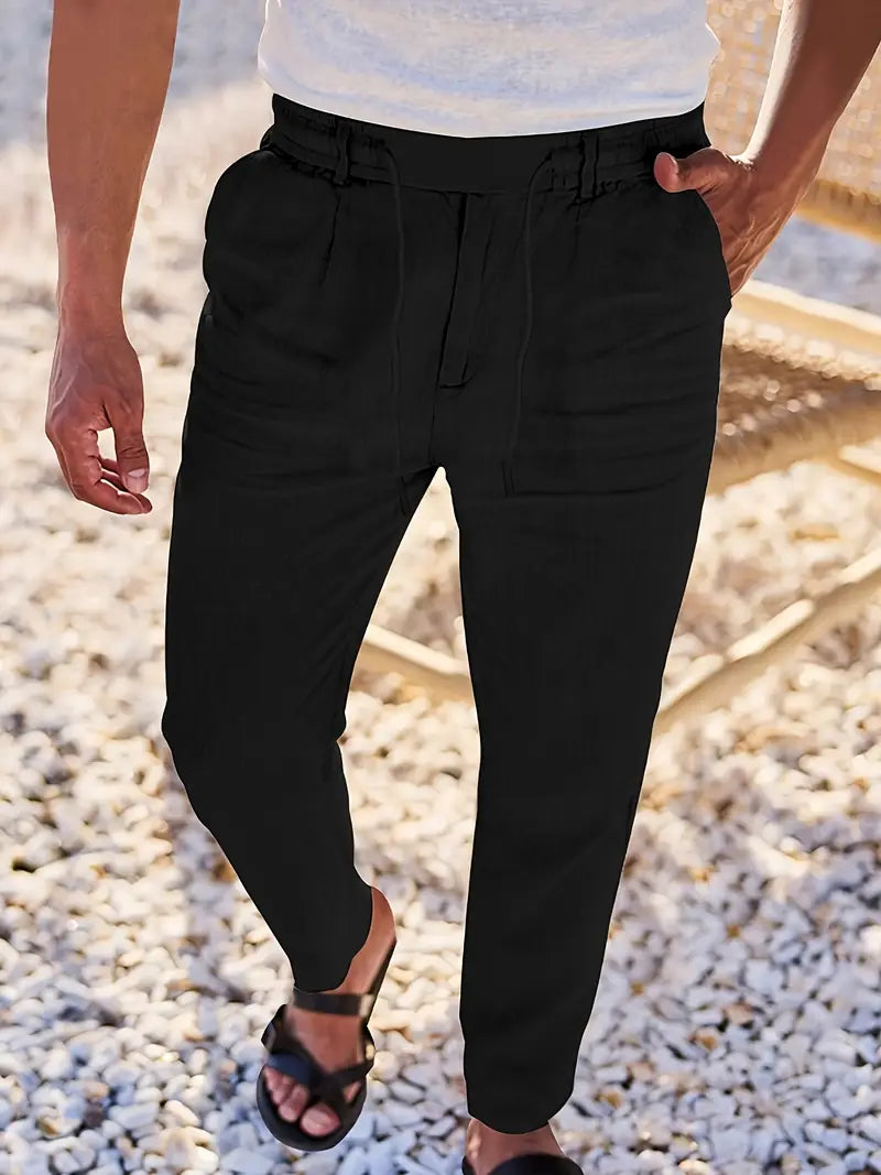 PANTALONS LARGES EN LIN AVEC CORDON