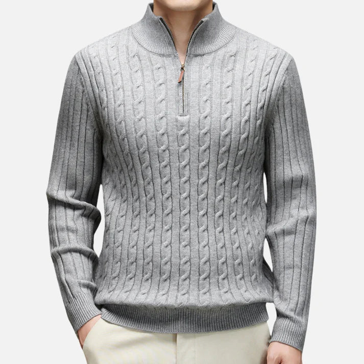 Chaud Pull à Col Polo Zippé à Moitié en Tricot Côtelé Pour Hommes, vue 3