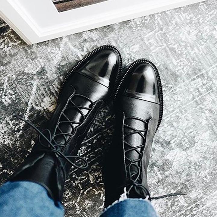 Zuriel Bottes Femme Bottes Hautes Élégantes à Talon & Lacets en Cuir, vue 5