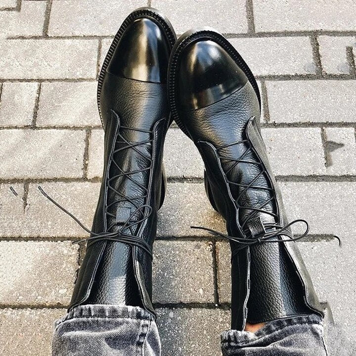 Zuriel Bottes Femme Bottes Hautes Élégantes à Talon & Lacets en Cuir, vue 8