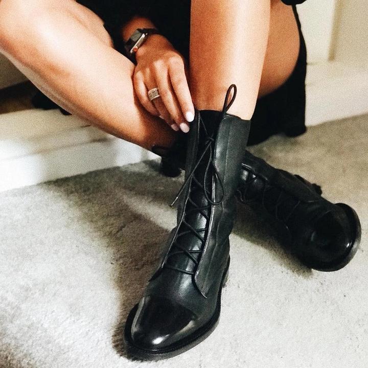Zuriel Bottes Femme Bottes Hautes Élégantes à Talon & Lacets en Cuir, vue 10