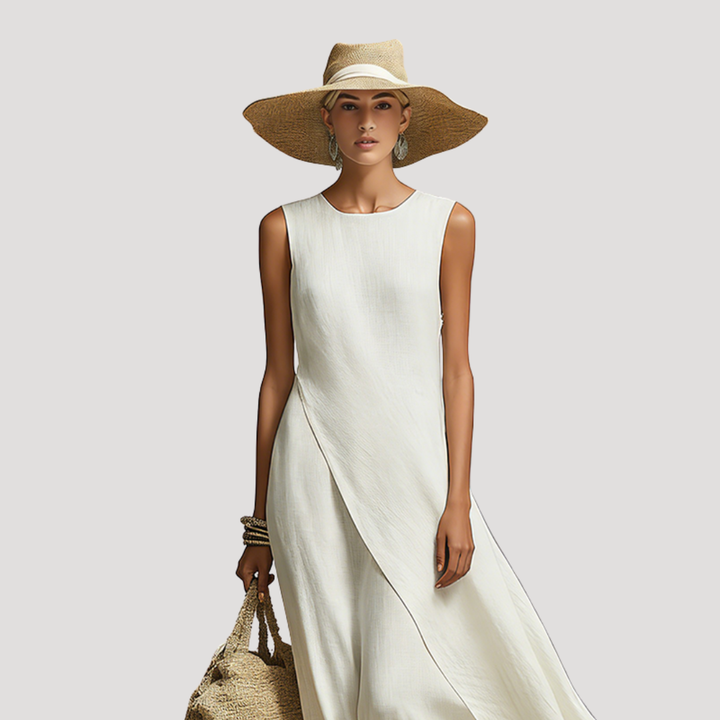 Robe Longue Femme Fluide Sans Manches Élégante