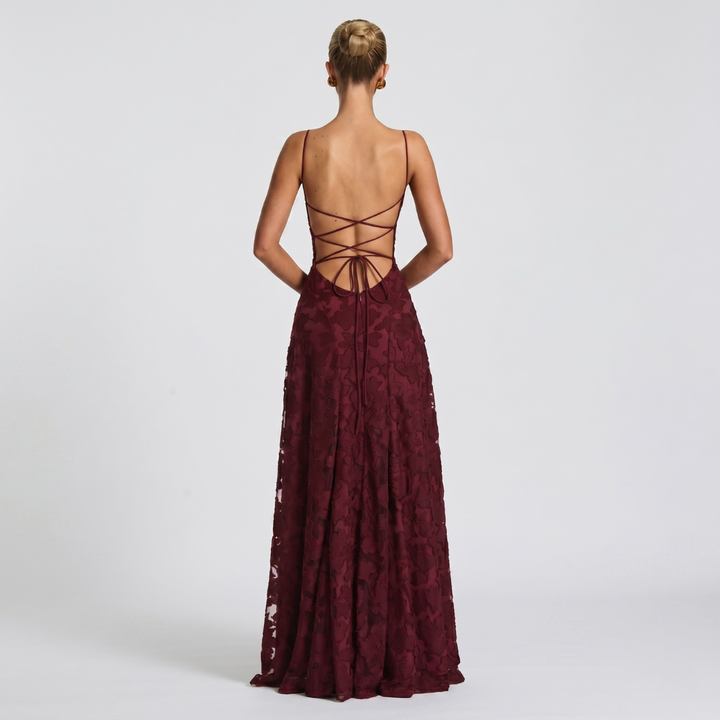 Robe Longue De Soirée Femme Évasée En Dentelle Élégante