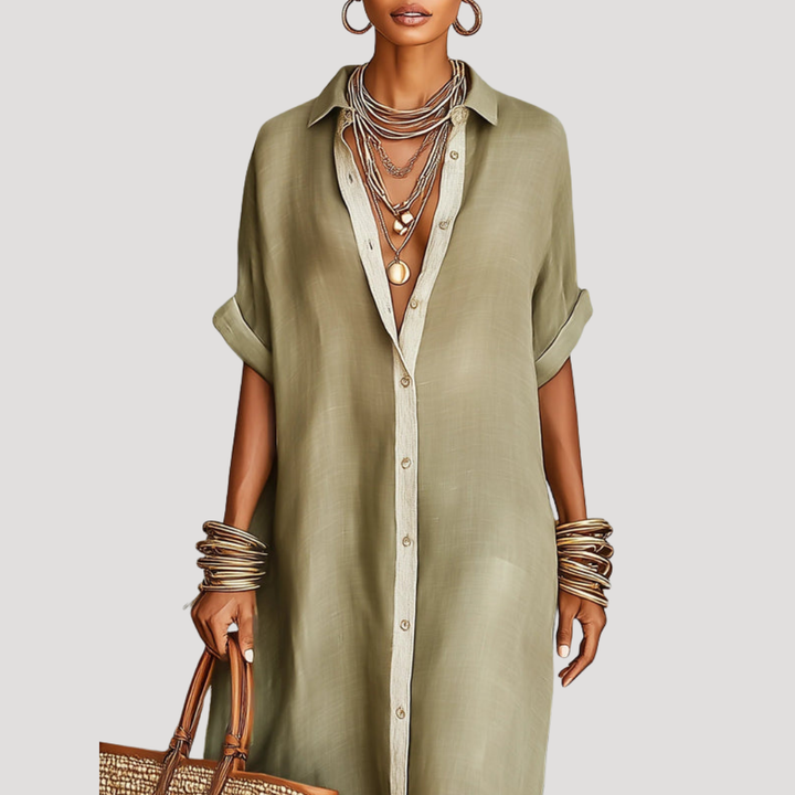 Casual Button-Down Long Shirt Dress