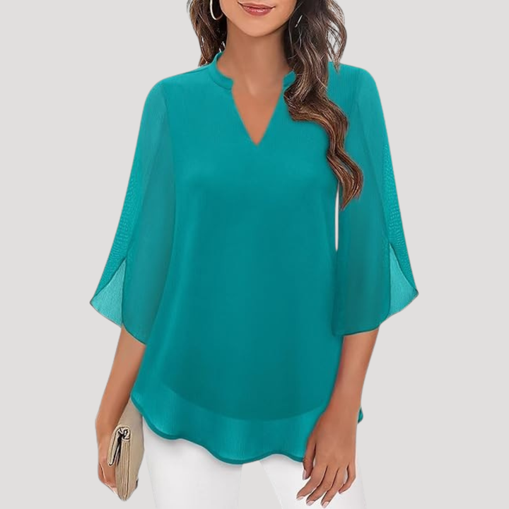 Women's Elegant V-Neck Flared Sleeve Blouse
