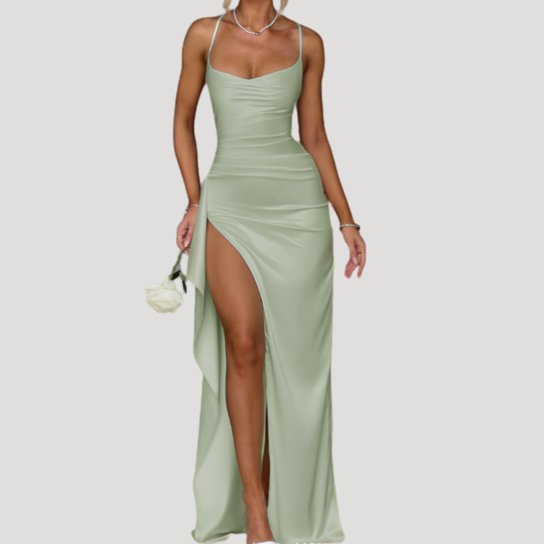 Women's Satin Cowl Neck High Slit Maxi Dress