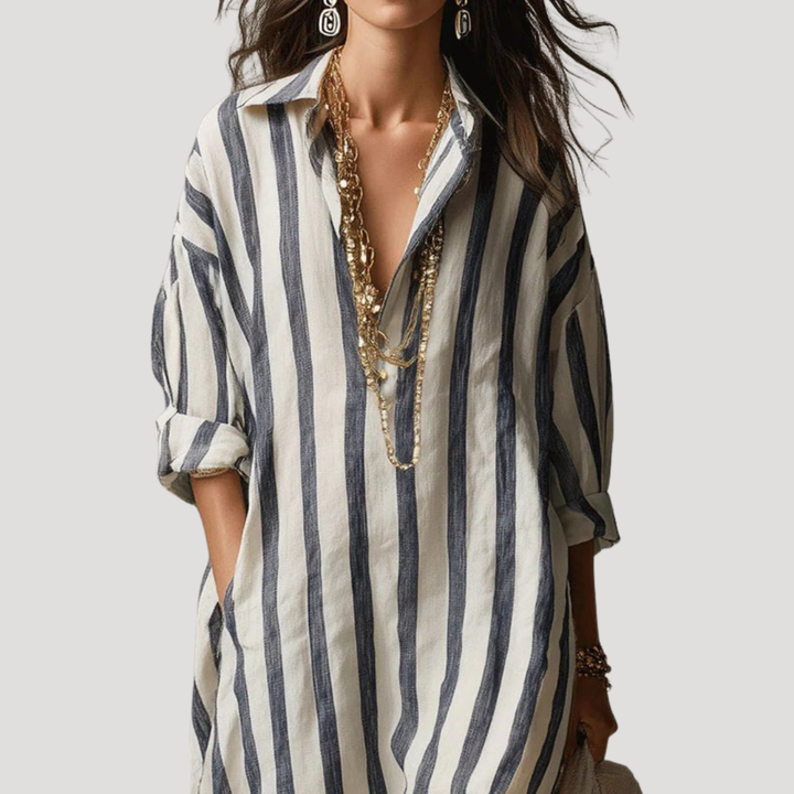 Women's Striped Long Shirt Dress