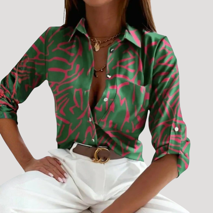 Women's Chic Geometric Print Shirt Collar Blouse