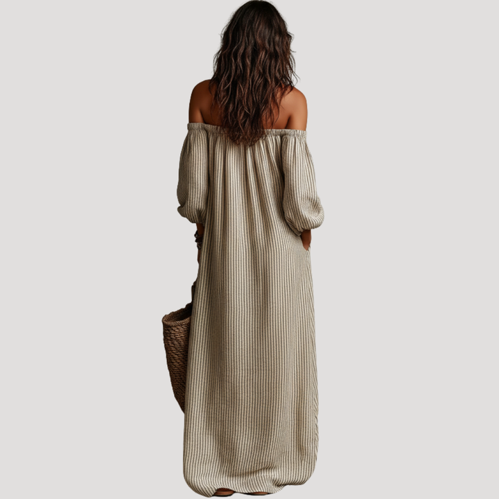 Boho Striped Off-the-Shoulder Maxi Dress